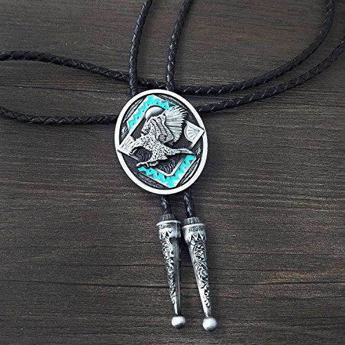 Quke American Western Cowboy 3D Bald Eagle Sunset Bolo Tie Genunie Leather #TOP1
