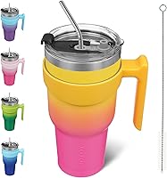 Vista 42 de BJPKPK - Vaso de 10 onzas con asa, vaso aislado con tapa y pajilla de acero inoxidable, taza de viaje para café, color lavanda