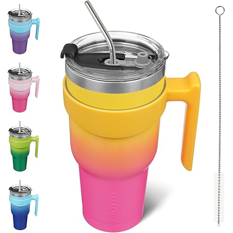 BJPKPK 40 oz Tumbler With Handle Stainless Steel Insulated Tumbler With Lid And Straw Travel Coffee Cups For Women And Men,Pink Yellow Rose