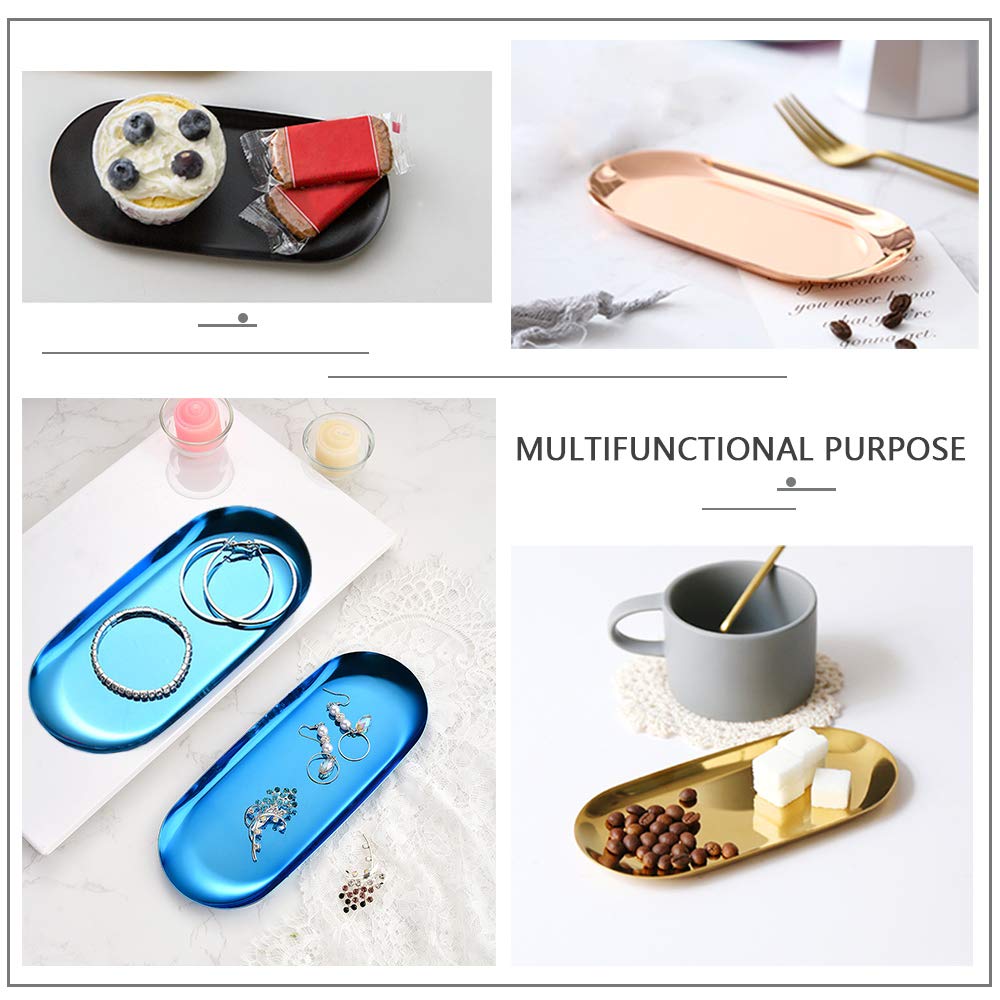 Lot De 2 Plateaux Acier Inoxydable Doré 22 Cm – Ovale Miroir – Rangement Bijoux, Parfums, Maquillage & Salle De Bain