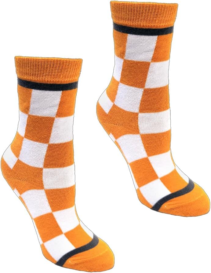 Tennessee Checkerboard Orange and White Kid's Socks | Apparel Gift for Tennessee Vols | University of Tennessee Socks | Gift for TN Volunteer Boys and Girls