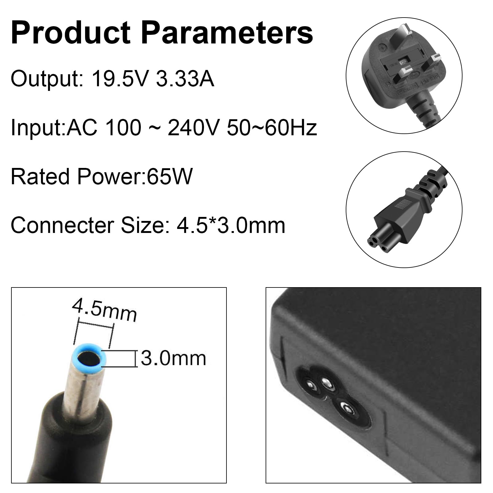 ARyee Adaptateur Secteur pour Ordinateur Portable Compatible avec HP ProBook 640 G2, 650 G2, 430 G3, 440 G3, 450 G3, 455 G3, 470 G3 Series HP Pavilion x360 x2 11 11t 13 15 Series (19,5 V 3.33A)
