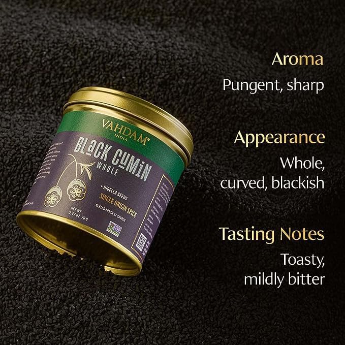 Image of VAHDAM, Black Cumin Whole (2.47oz /70g) Gluten-Free, Non GMO, 100% Raw Black Cumin Seeds Whole Nigella Sativa Seed | Raw Black Cumin Seed from India | Vegan & Gluten free Kalonji Seed