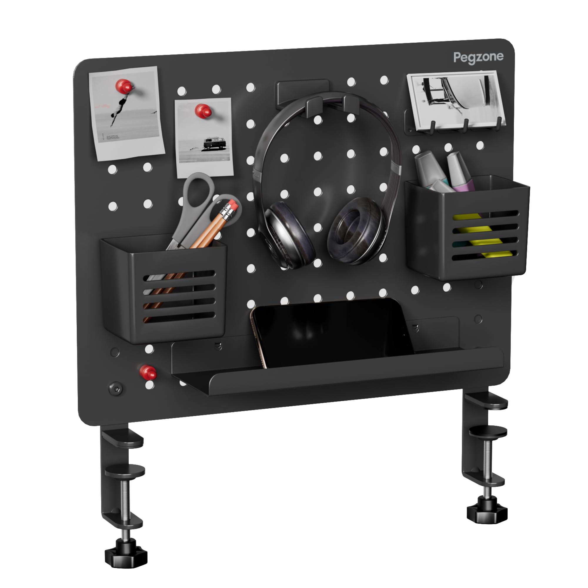 PEGZONE Pegboard Schreibtisch Organizer, Metall Lochwand Klemme, Schwarz
