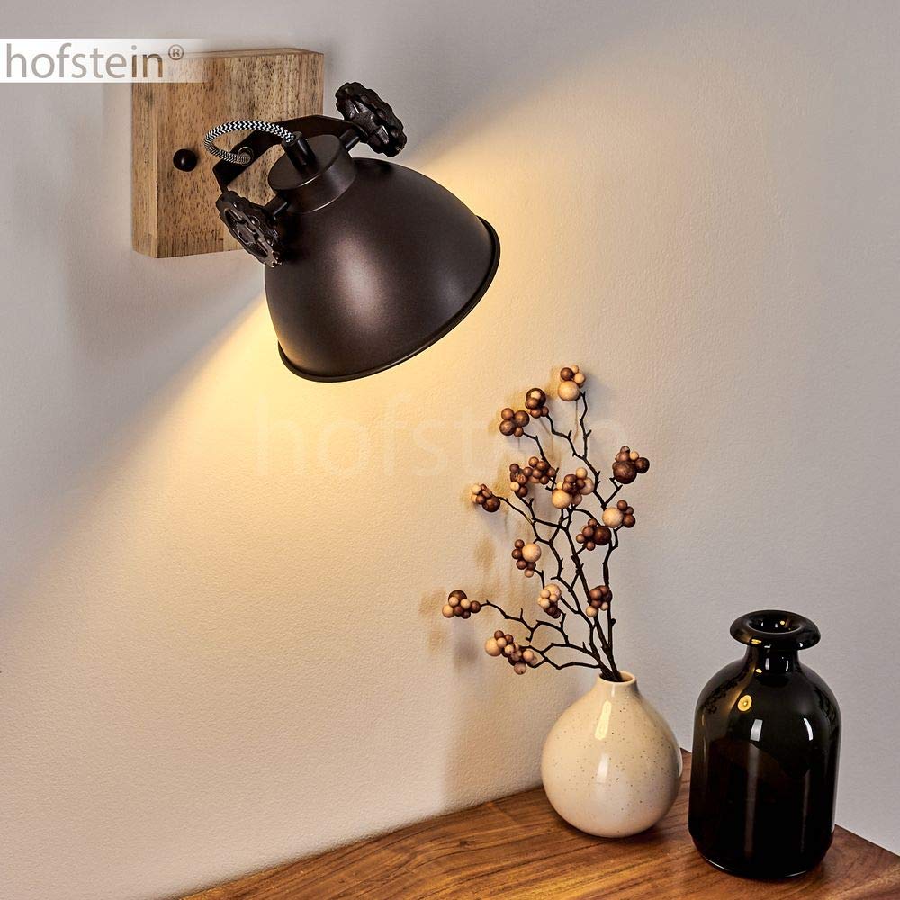 Hofstein Aplique Svanfolk, Aplique De Metal Y Madera En Cinc/naturaleza, 1 Luz, Con Foco Regulable, 1 X Casquillo E14, Diseño Retro/vintage,sin Bombilla(s
