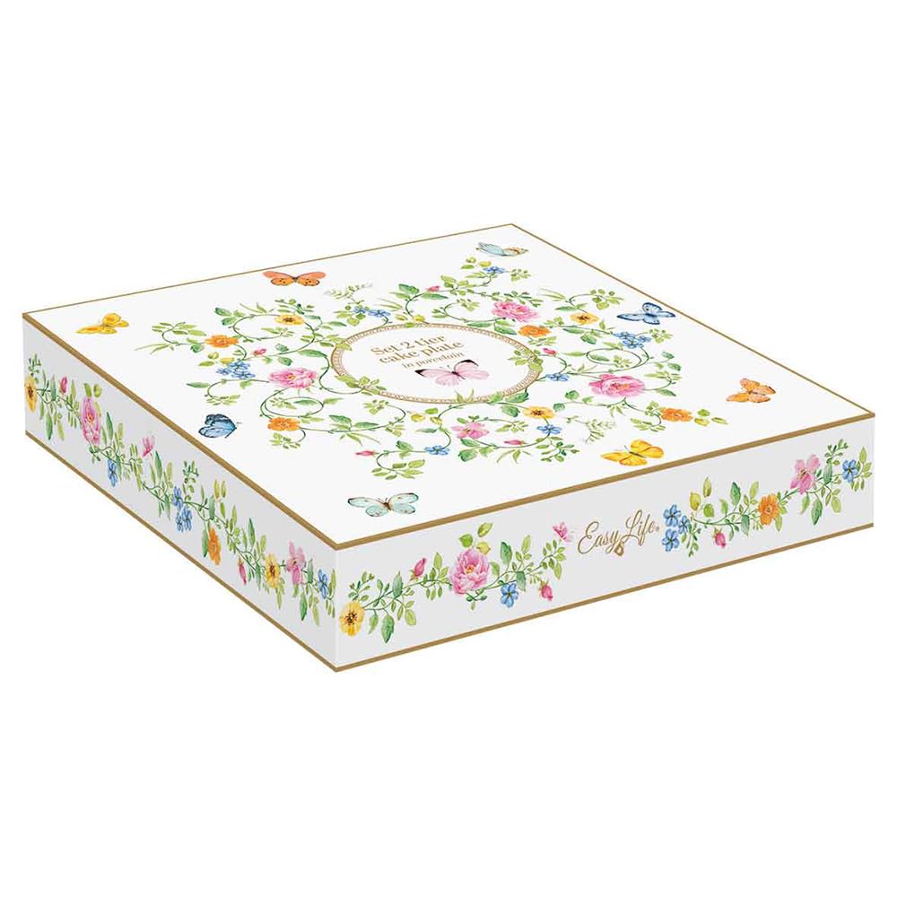 Easy Life Alzata da cucina a 2 piani in porcellana con fiori "Dancing Butterflies" D16/21 cm