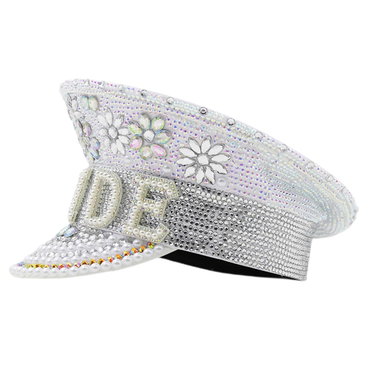 SEWACC Sombrero de Novia Color Claro con Gemas de Imitación, Talla Única Ajustable, Sombrero de Fiesta para Despedida de Soltera y Boda, Accesorio Ligero y Brillante para Fotografía