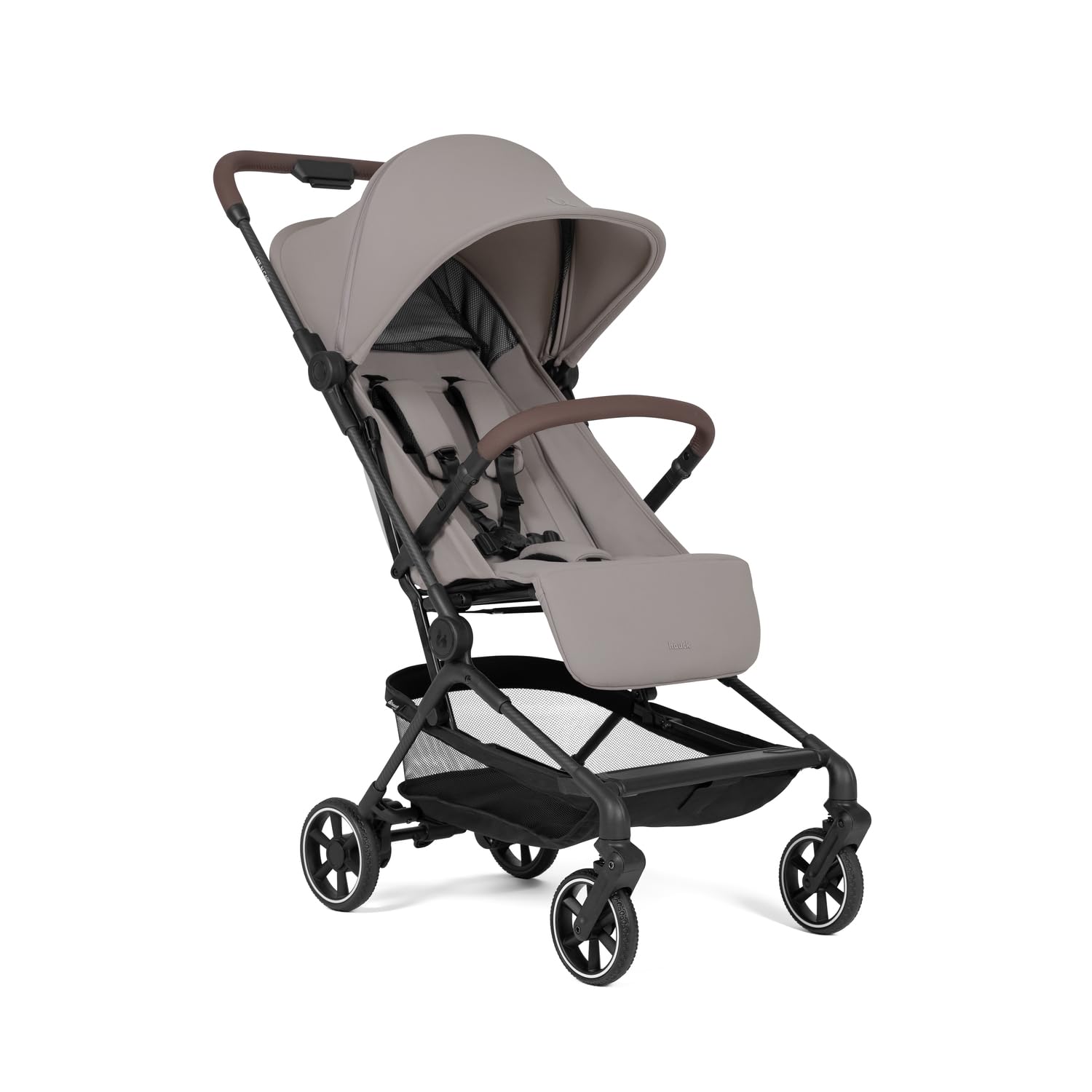 hauck Lite N Care Passeggino Ultraleggero 5,5 kg in Carbonio, Premiato German Design Award 2025 & Innovation Award 2025, Pieghevole Compatto IATA, UPF 50+, Schienale Reclinabile - Sandy Taupe | German Design Award 2026, bagaglio a mano, chiusura una mano