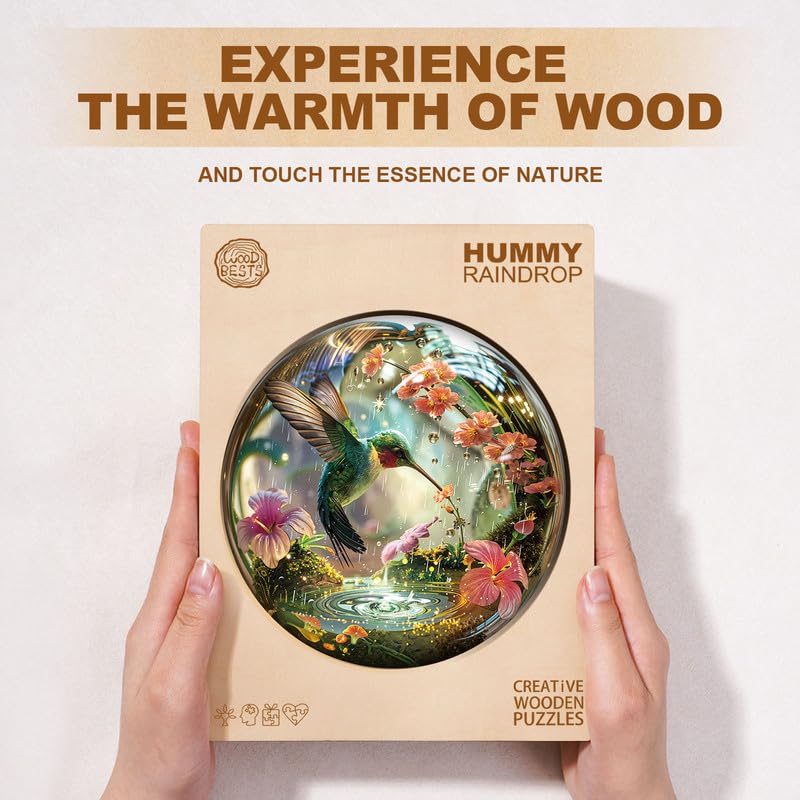 Jigfoxy Wooden Puzzles for Adults 280-Piece The Hummingbird in the Raindrop Jigsaw Puzzle - Image 4