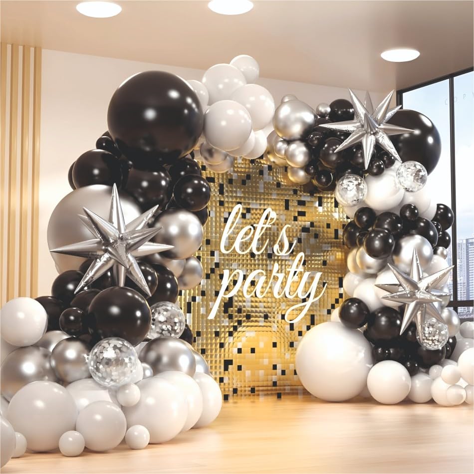 Image of Happy Birthday Balloons Decoration Kit - 44 Pcs Black & Silver Balloon Garland Set for Birthday Parties & Celebrations | Birthday Decoration Set for Celebrations for Kids & Adults