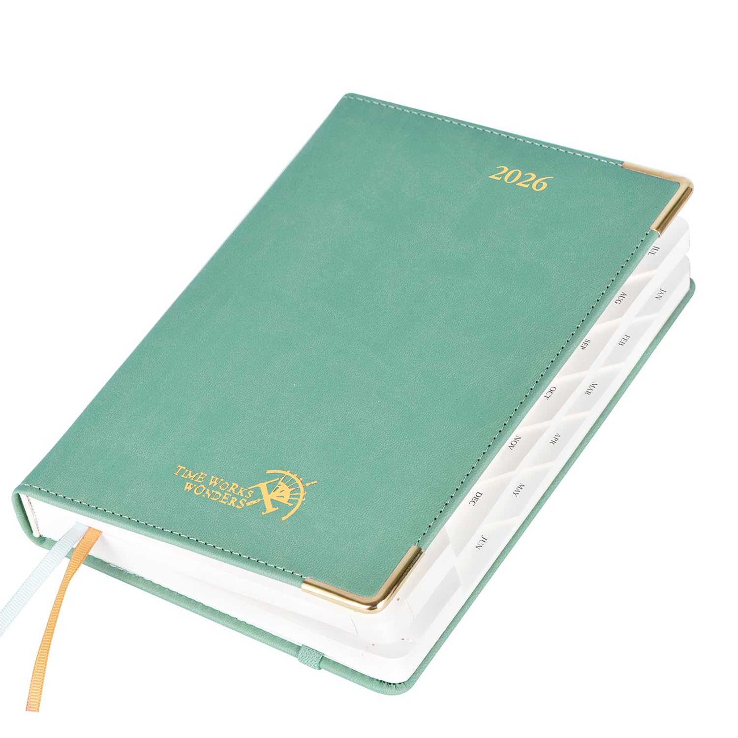 POPRUN 2026 Daily Planner (Jan - Dec), (A5 Size 5.75" x 8.5") One Page Per Day with Vegan Leather Hardcover Calendar - Agenda 2026 Hourly Appointment Book with Monthly Tabs, Inner Pocket - Midnight Green