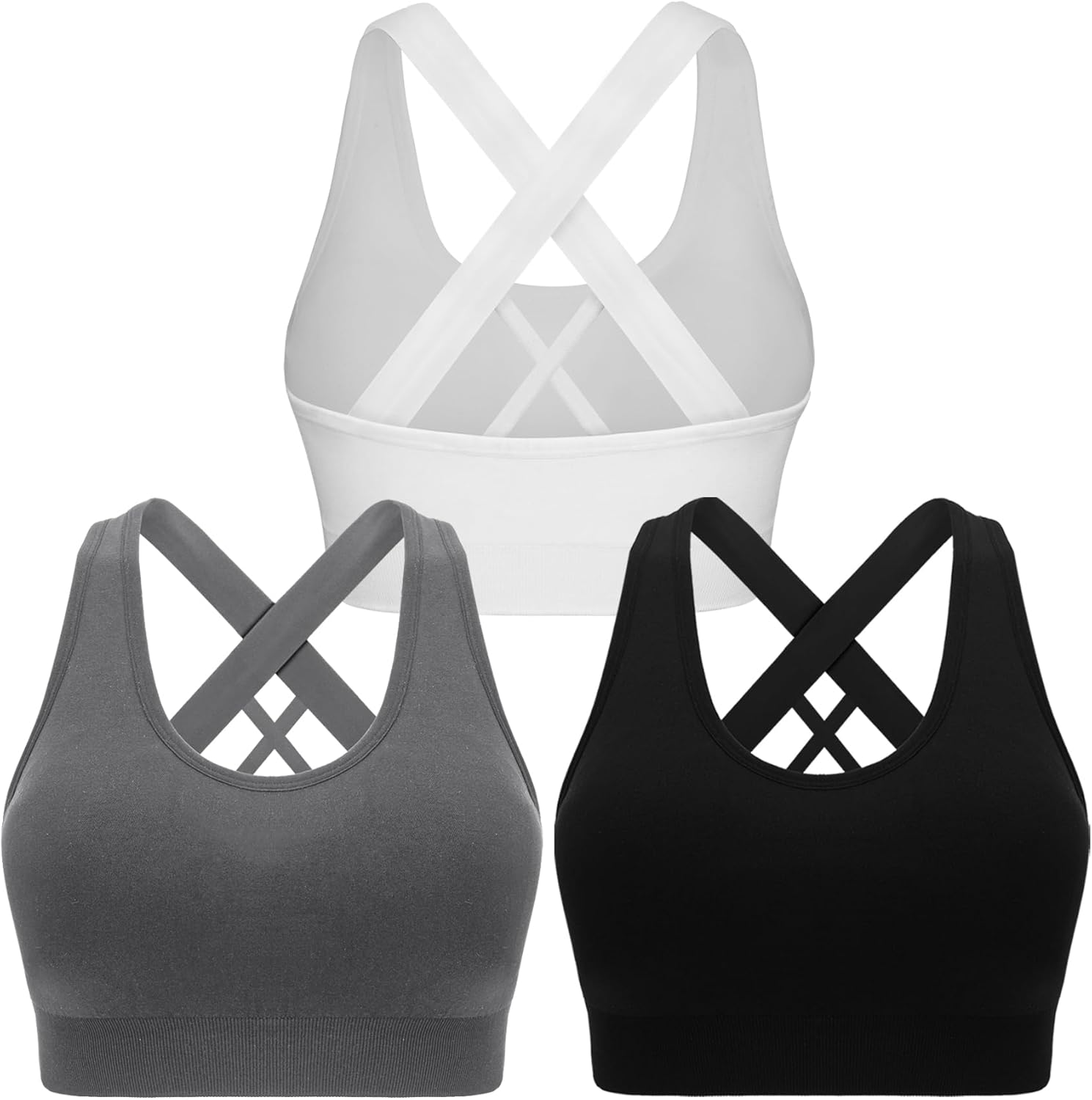 Double Couple Sports Bras for Women Padded High Impact Seamless Criss Cross Back Workout Tops Gym Activewear Bra