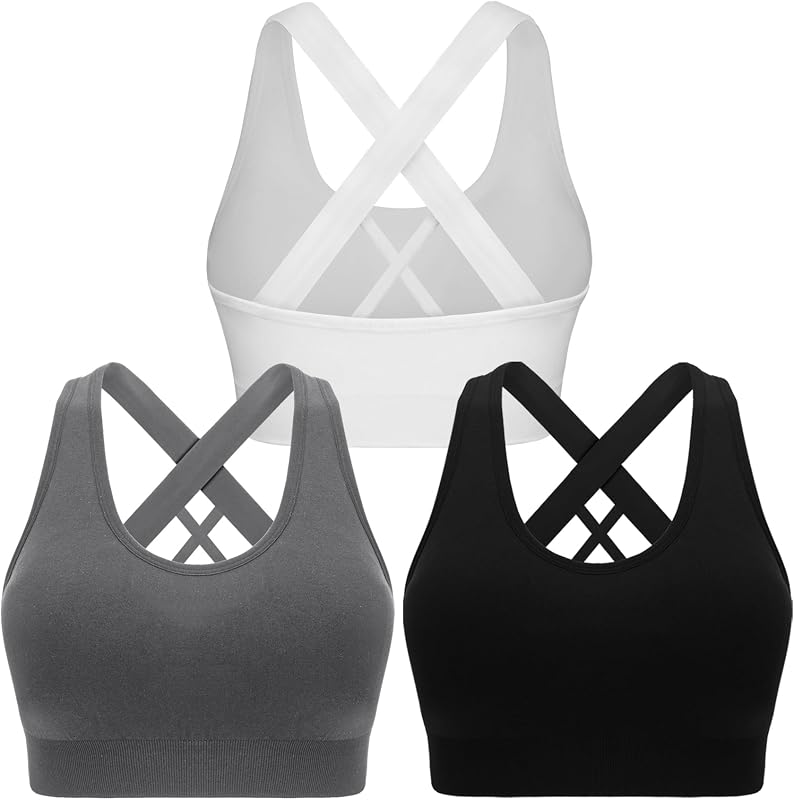 Doble par de sujetadores deportivos para mujer Pack de 3/5 acolchados de soporte de alto impacto | corpiño deportivo sin costuras Criss Cross Back para hacer ejercicio Gimnasio de yoga Correr busto grande Mujeres Empuje de compresión Soporte transpirable