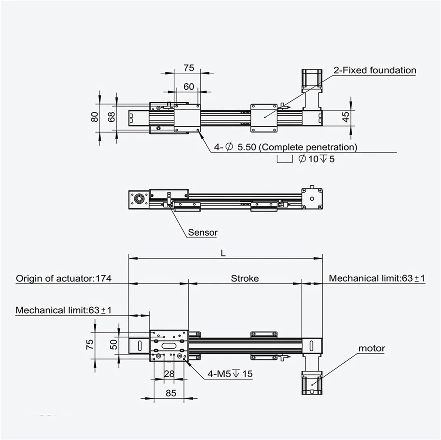 Rxp45 Linear Rail Guide 3D Printer 700mm 800mm 900mm Linear Motion Gantry Motor Linear Nema23 Linear Stage(Gguide Nema 23 Drive,900mm)