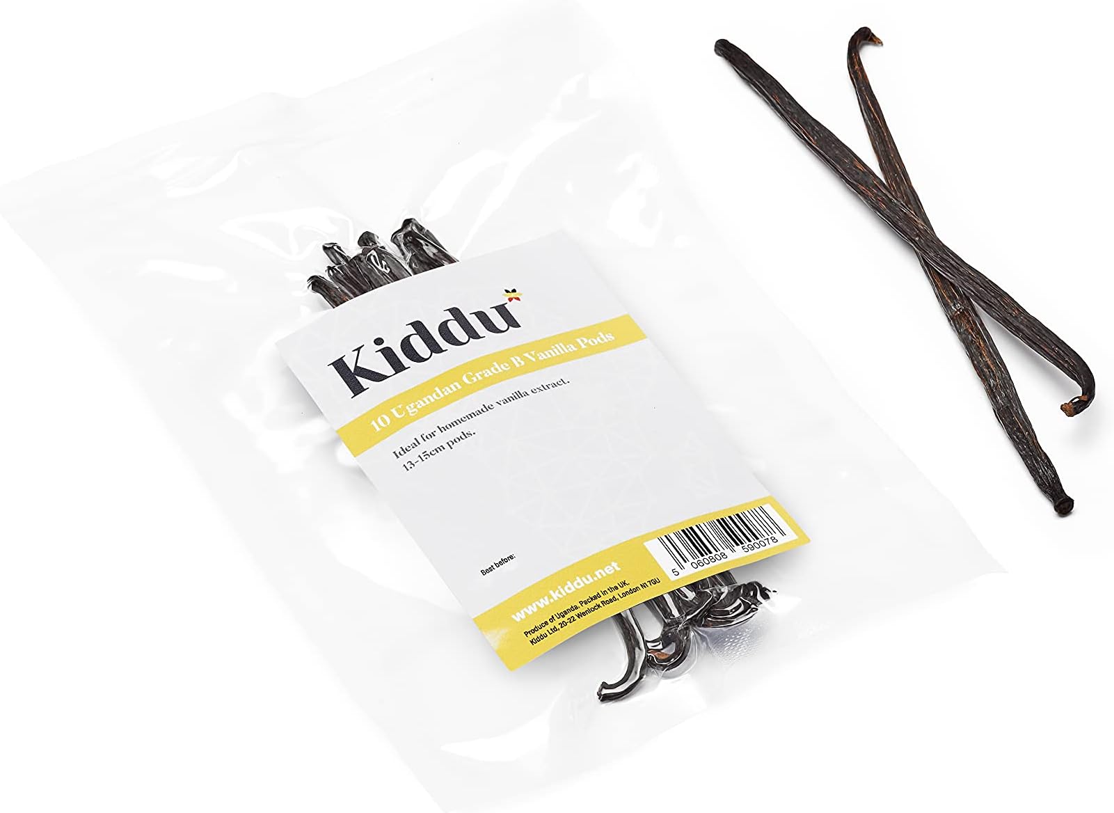 Kiddu - 10 Whole Grade B Vanilla Pods, ideal for homemade extract, vacuum packed, 13cm - 15cm