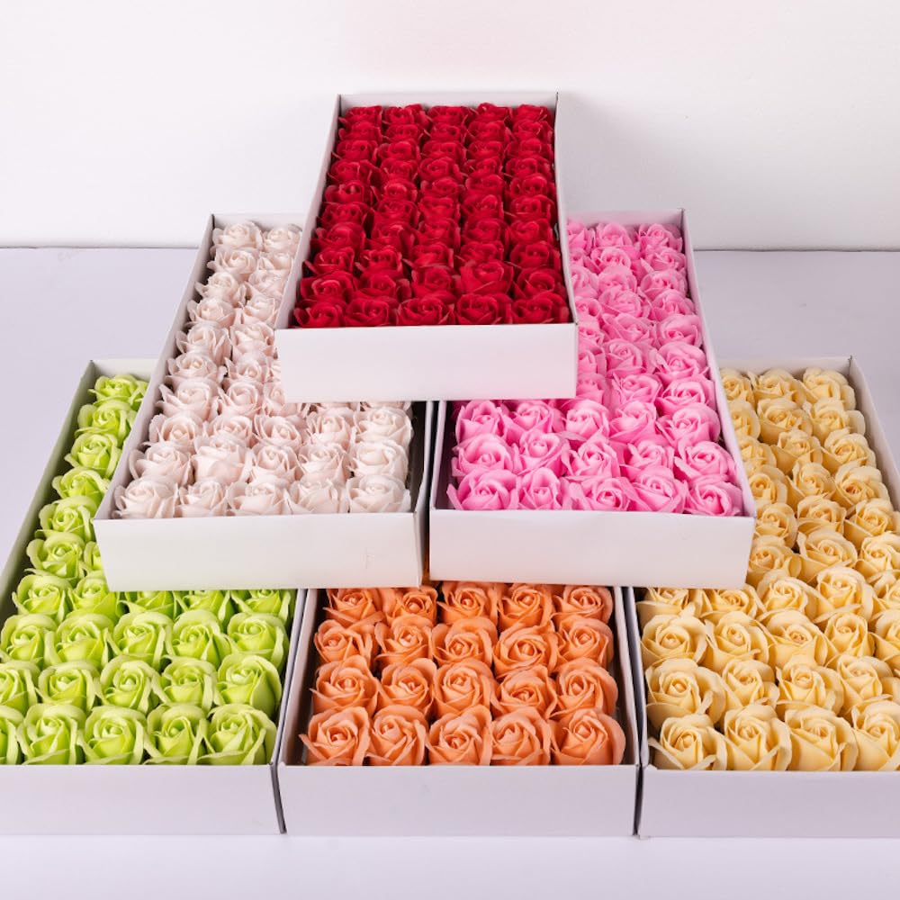 50 Stück Seifen Rosenblüten, Rose Soap Blumen in GeschenkBox, Künstliche Rosen Duftseifen, Rosenkopf Rosenblüten, Seife Rose Blume Geschenk für Jahrestag Geburtstag Hochzeit Valentinstag,Rot