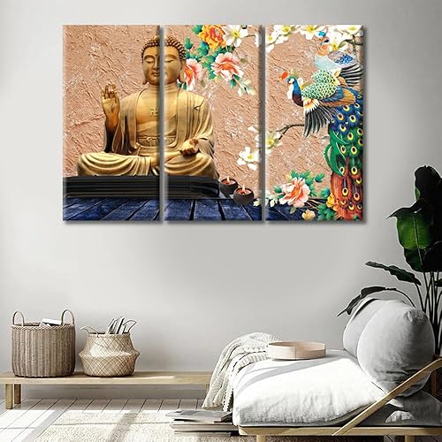 Vista 282 de TUMOVO Wall Art for Living Room Buddha Sculpture Flower Paintings Canvas Wall Art 3 Panel Wall Art Canvas Artwork Wall Decor Large Wall Decor Canvas
