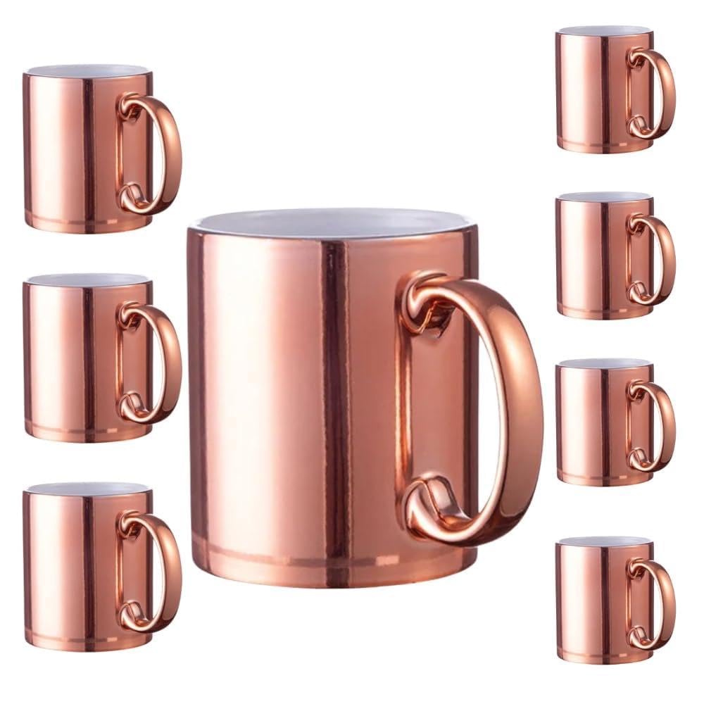 Set de 9 tazas de cerámica, 11 oz, acabado metálico rosa con efecto espejo – tazas personalizables para sublimación, impresión y regalos