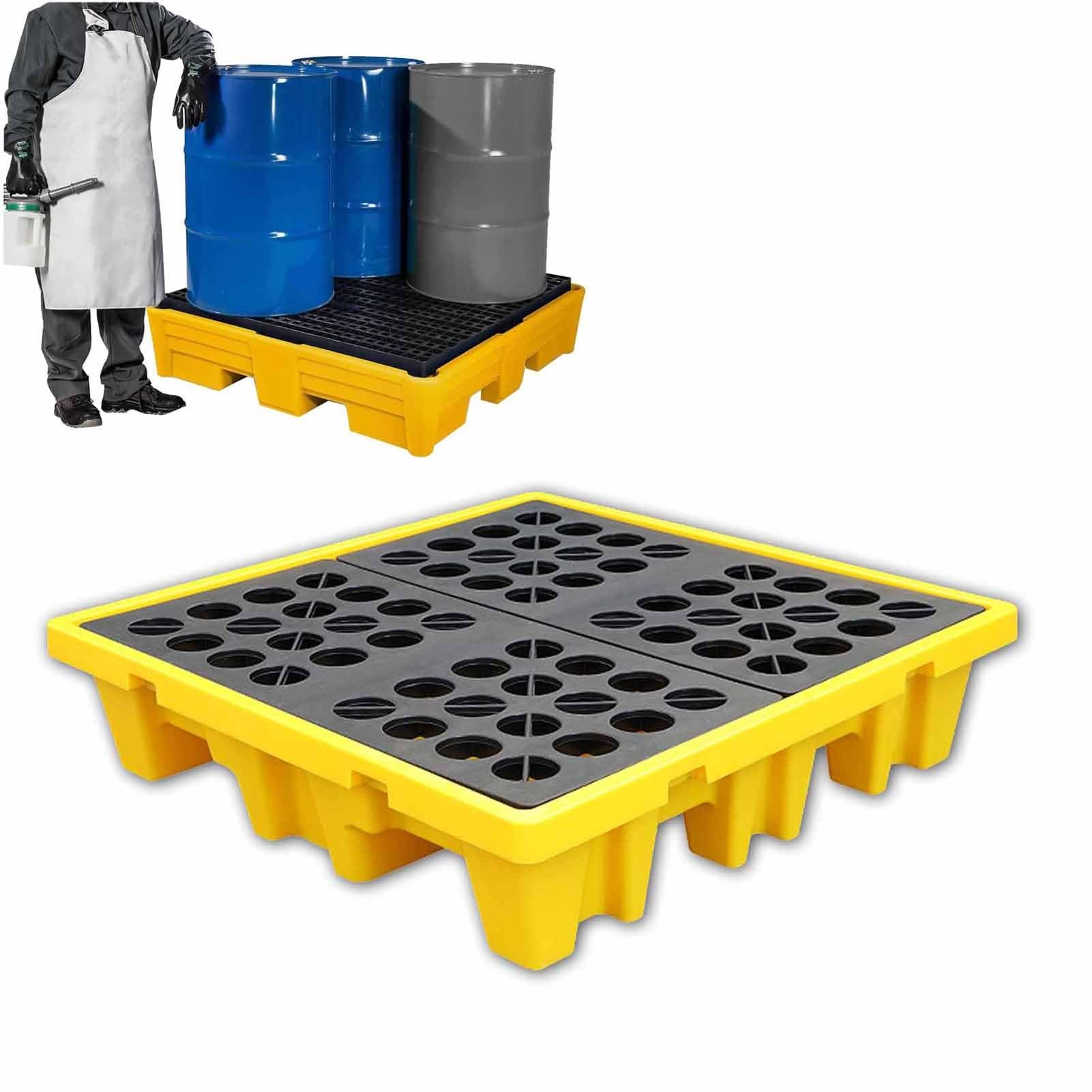 JKJZSALJ Heavy-Duty Modular Spill Containment Platform With Drain Outlet & Forklift Slots - Portable 2000Kg Capacity Storage Tray For Warehouse/Factory,72x72x16cm
