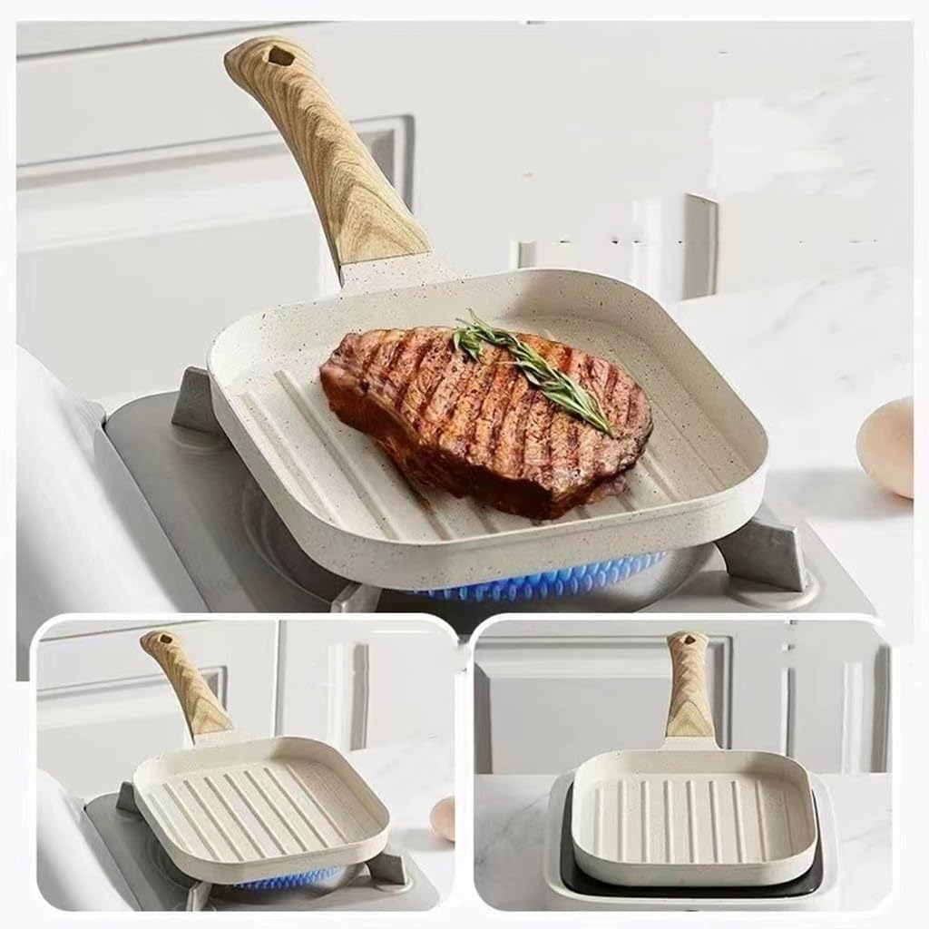 HBJWOV Bacon Steak Frying Striped Flat Pan Stone Non-stick Mini Breakfast Pot Household