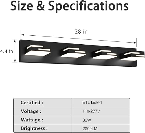 Miniatura 7 de Lámparas LED modernas para tocador de baño, 4 luces, 5CCT, regulables, color negro mate, para accesorios de iluminación de baño sobre espejo, con