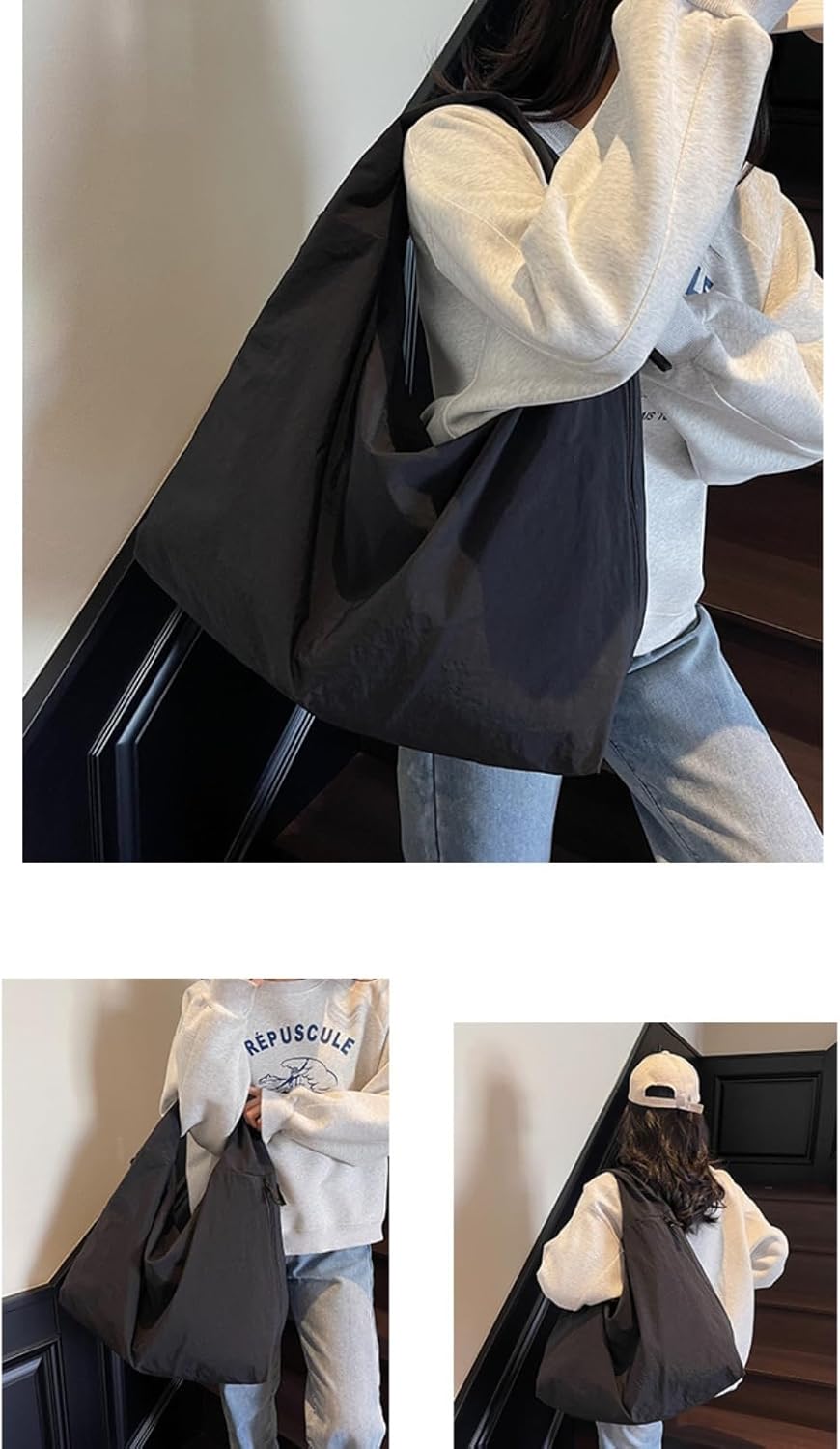 Slouchy Tote Bag 2026 Nylon Solid Pleated Handbag Men Women Large Shoulder Travel Gym Casual Commute Weekend Vacation - Image 4