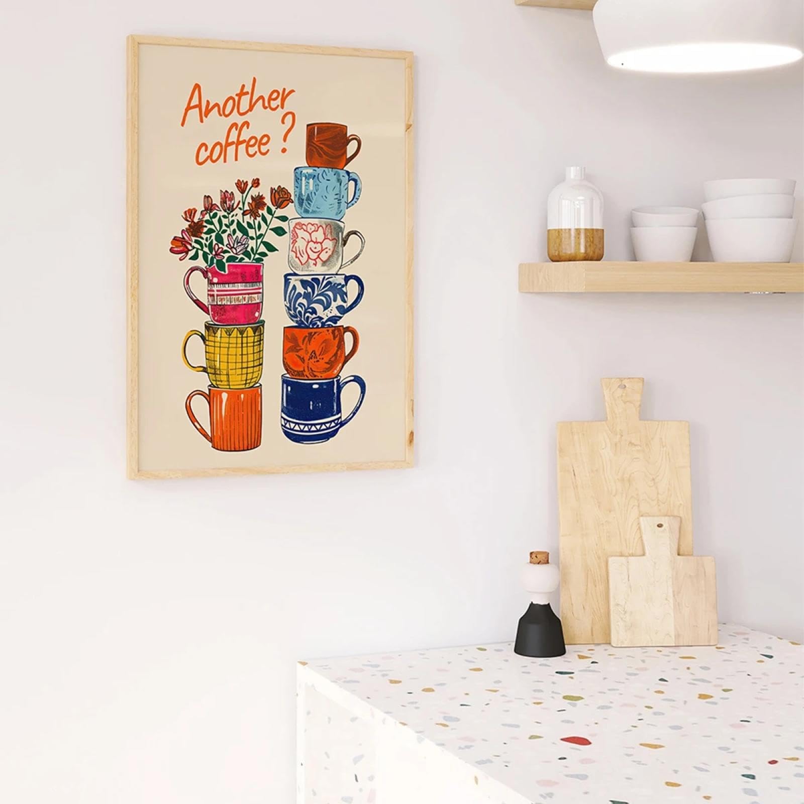 ZHAOLIN Śmieszne kubki do kawy kwiatowe artystyczne wydruki ścienne plakat kolejna kawa nowoczesny modny obraz na płótnie do jadalni dekoracja kuchni 20 x 30 cm wewnętrzna ramka