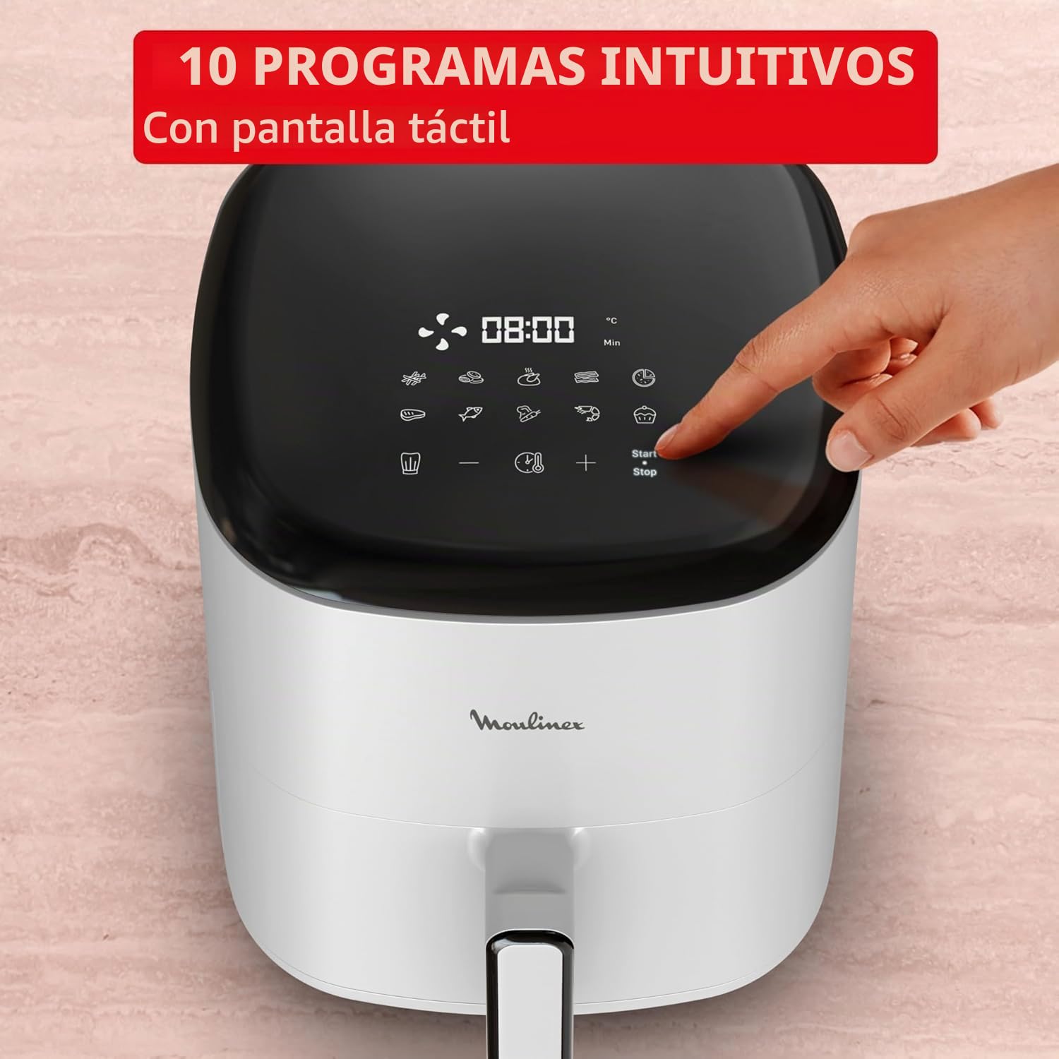 Moulinex Easy Fry POP POWDER GREY 5L, freidora de aire, hasta 6 personas, 10 programas intuitivos, pantalla táctil digital, ahorro de tiempo y energía, EZ245GF0
