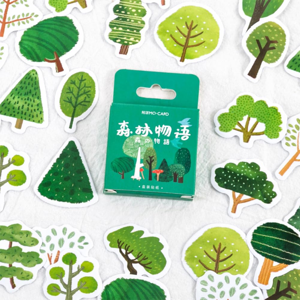 Tree Stickers, Obujopal 46Pcs Green Forest Stickers for Scrapbooking Journaling Planners Water Bottle Diary Planner Collage Envelope Phone Case DIY