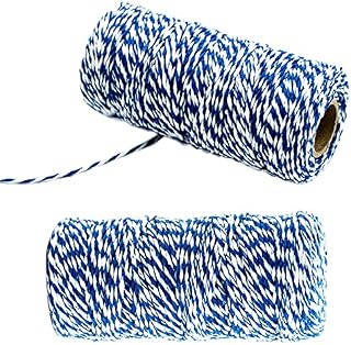 100M Dark Blue and White DIY Crafts Cotton Twine String, 1.5mm Coloured Craft Cord for DIY Crafts, Handmade Arts, Knitting,Wall Hanging,Gardening and Gift Wrapping