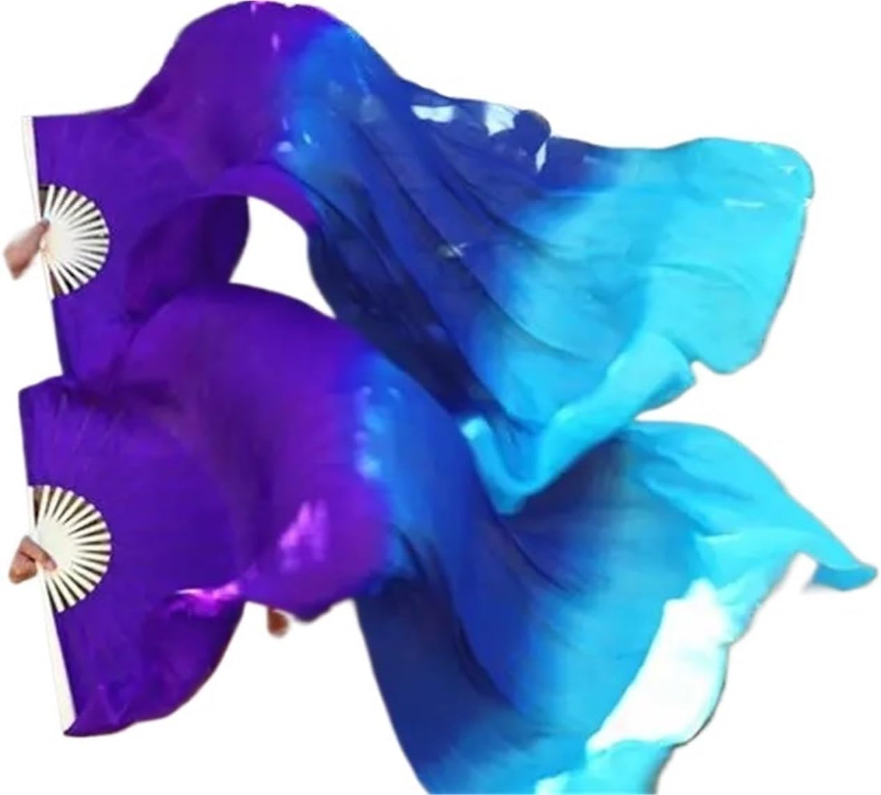 2 Pair Silk Fan Veils Folding Long Belly Dace Stage Performance Props Purple Pink Gradient Bellydance Costume