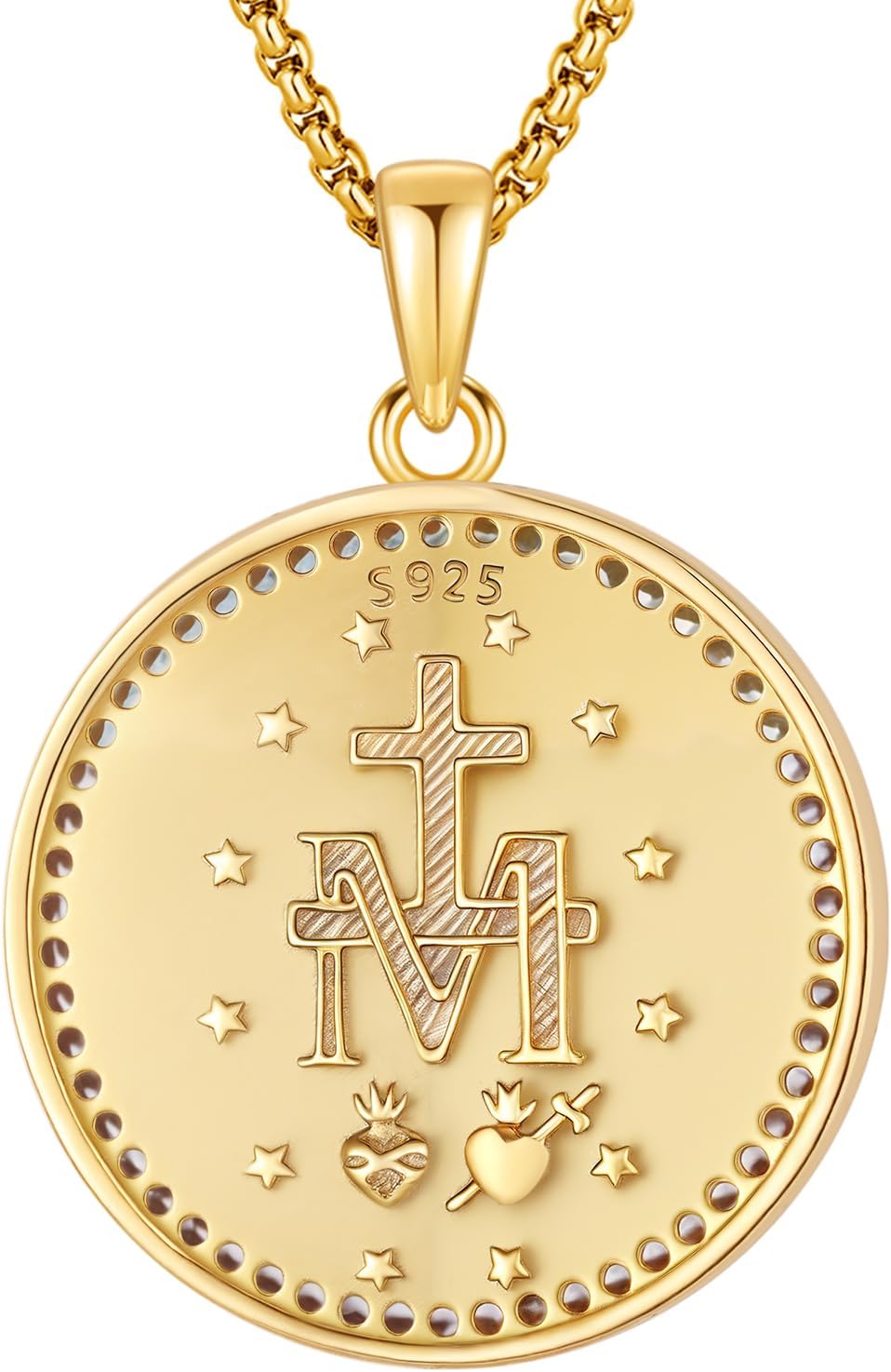Virgin Mary Necklace Medal for Women, 925 Sterling Silver Saint Mary Mother 18K Gold Plated Catholic Medal Pendant Faith and Divine Amulet Religious Jewelry Gifts - Image 2
