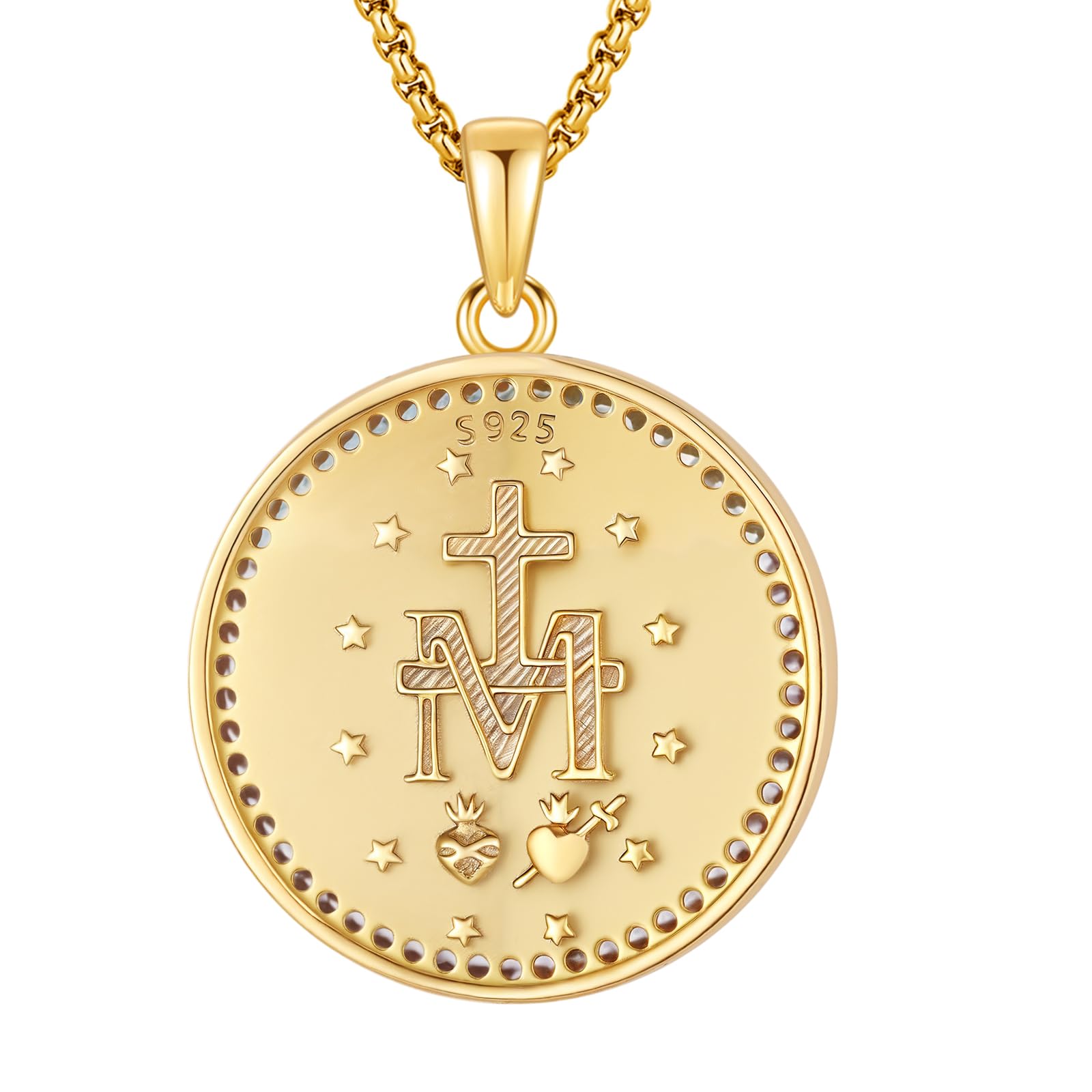 Collana con medaglia della Vergine Maria da donna, in argento Sterling 925, placcata in oro 18 K, ciondolo a medaglia cattolica fede e amuleto divino, regalo di gioielli religiosi