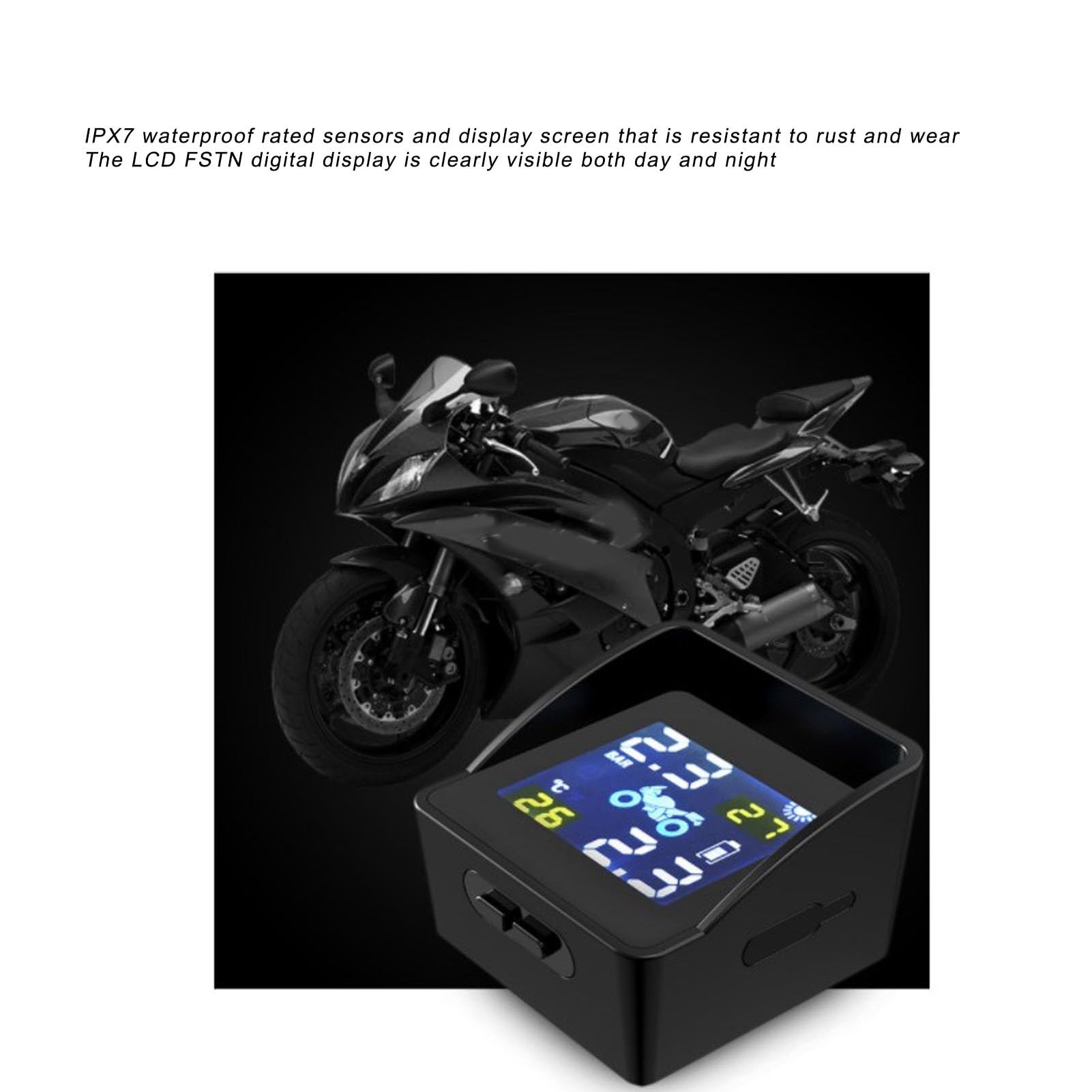 Annadue Reifendruckkontrollsystem TPMS Solar Drahtloser Reifendruckmonitor, Solar- und USB-Aufladung, Echtzeit-Druck- und Temperaturwarnungen für Motorradroller