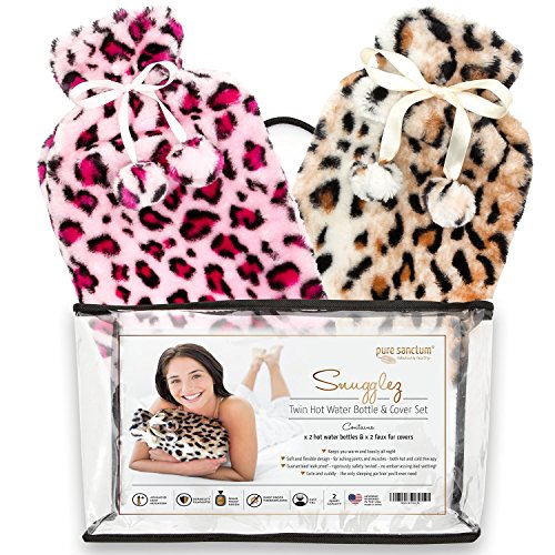Hot Water Bottle & Cover - Set of 2 Hot Water Bottles & Furry Animal Print Covers for Hot & Cold Relief – Meet Snugglez