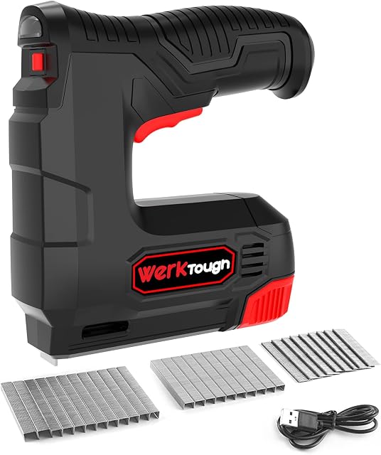 Werktough 4v Cordless Staple Gun/Brad Nailer 2 in 1 Free Staple USB Cable 2000pcs Free Staple and Brad Nails(T90:8mmx1000+6mmx500pcs, 18GA:10mmx500