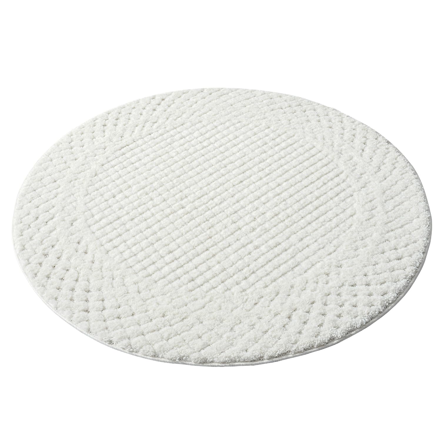 payé Tapis rond, 160 x 160 cm, à poils longs, bohème, crème pastel, uni, motif moderne en losanges, scandinave, moelleux, doux, décoration de chambre à coucher