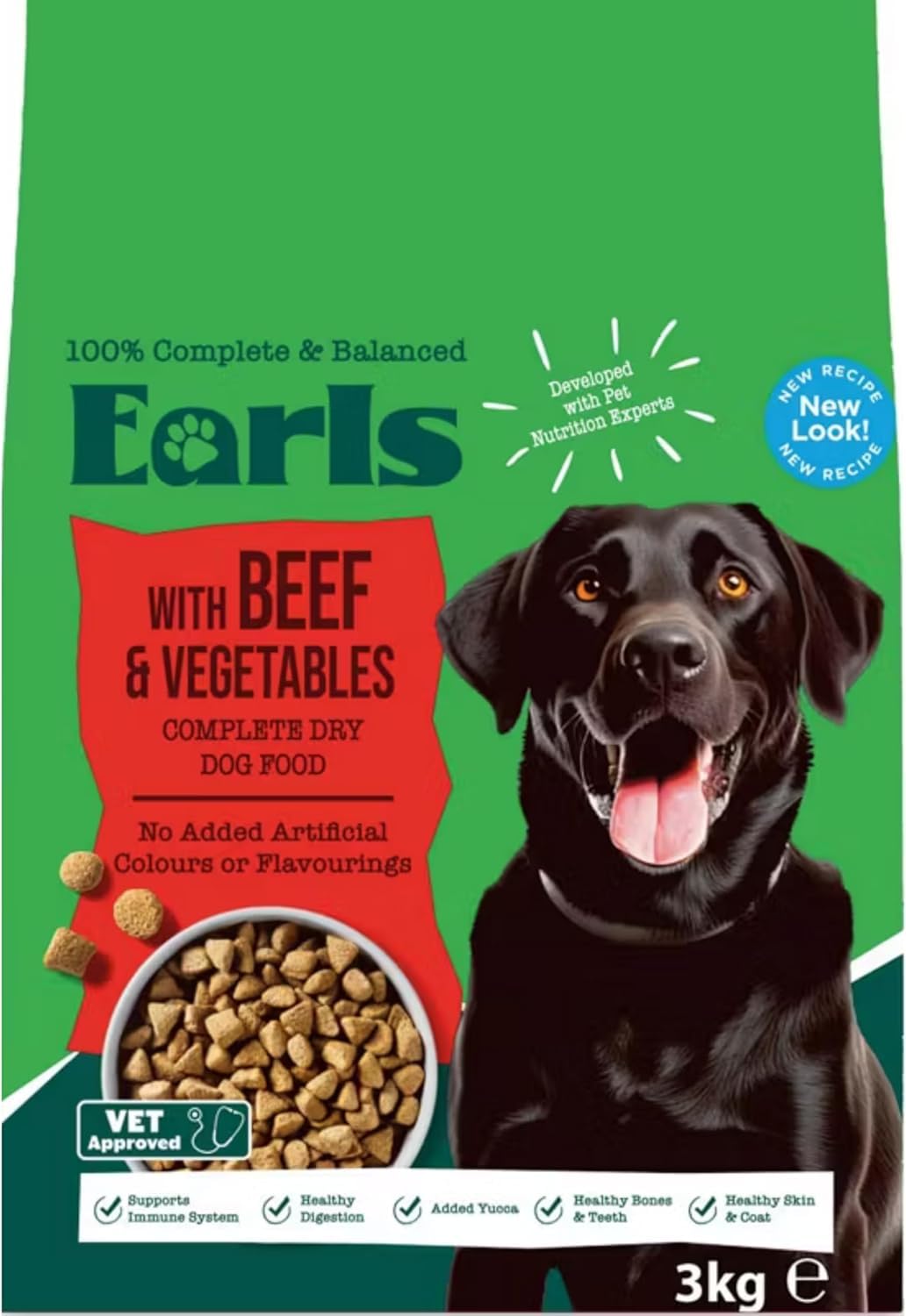 Complete Dry Dog Food with Beef & Vegetables 3kg – Vet Approved, No Artificial Colours or Flavourings, Supports Teeth & Coat Health