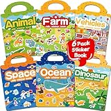 CREATIVETREES 6 Sets Reusable Sticker Book for Toddlers 3-6, Jelly Stickers Book for Kids, Travel Sticker Activity Toys for Childs 3 4 5 6 Years Girls & Boys Best Gifts