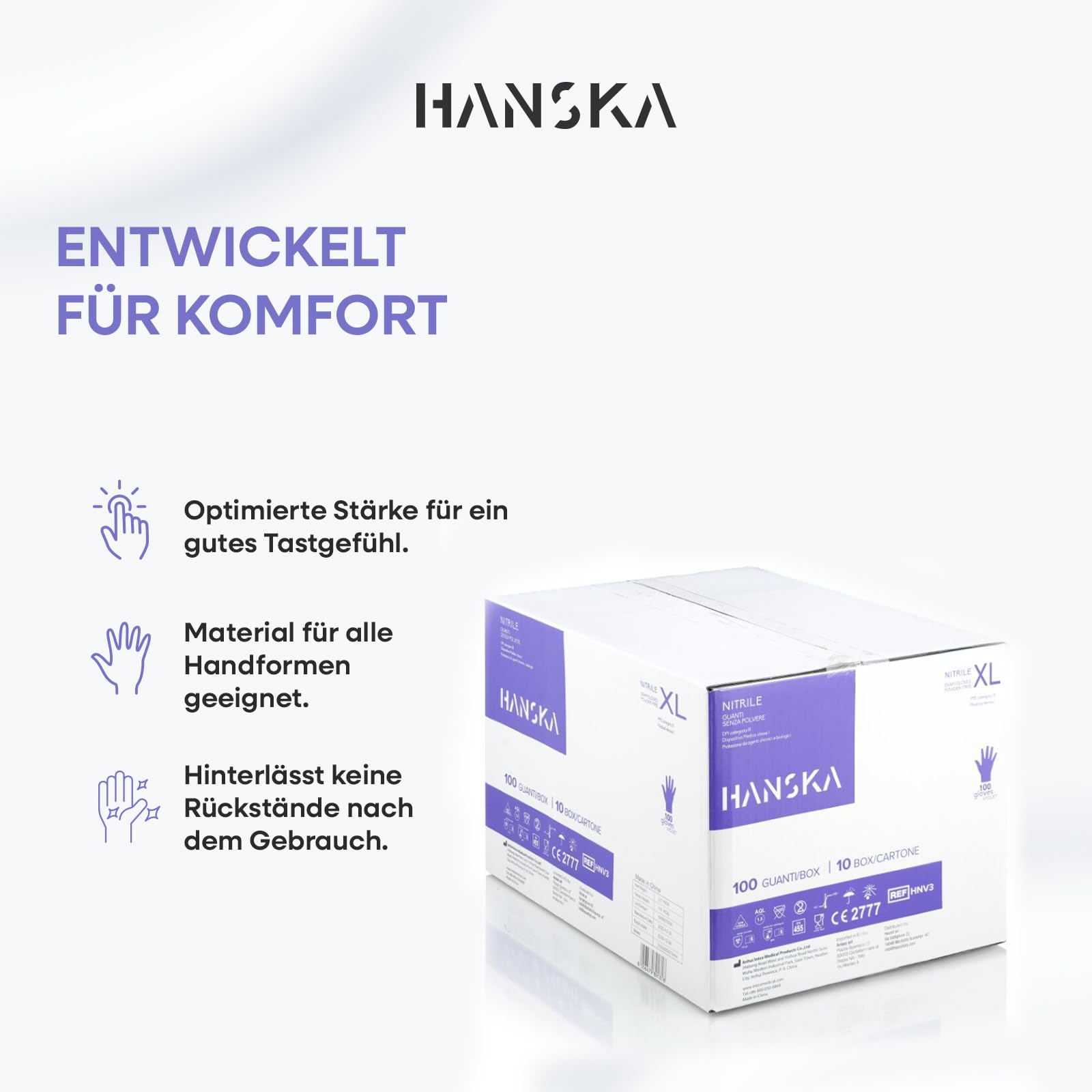 HANSKA 1000 violette Nitril-Einweghandschuhe – puderfrei – Einweg – beidhändig – nicht steril – Gummibasis – geeignet für medizinische Bereiche, Handhabung von Lebensmitteln (1000, XL)