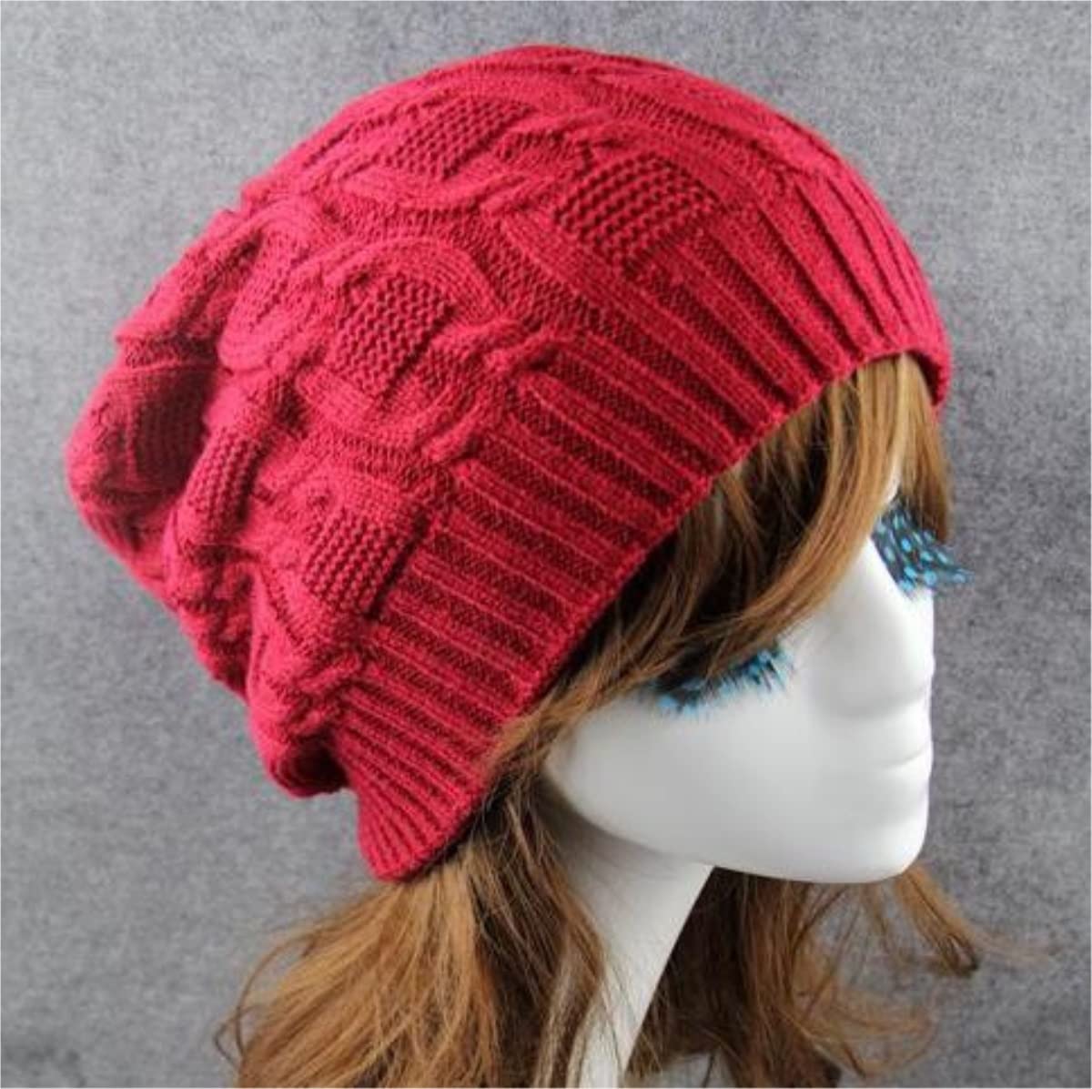 Gorro de Lana de Invierno para Mujer, cálido, con Dobladillo, Tejido, Estilo gótico (Talla única, Color Rojo)