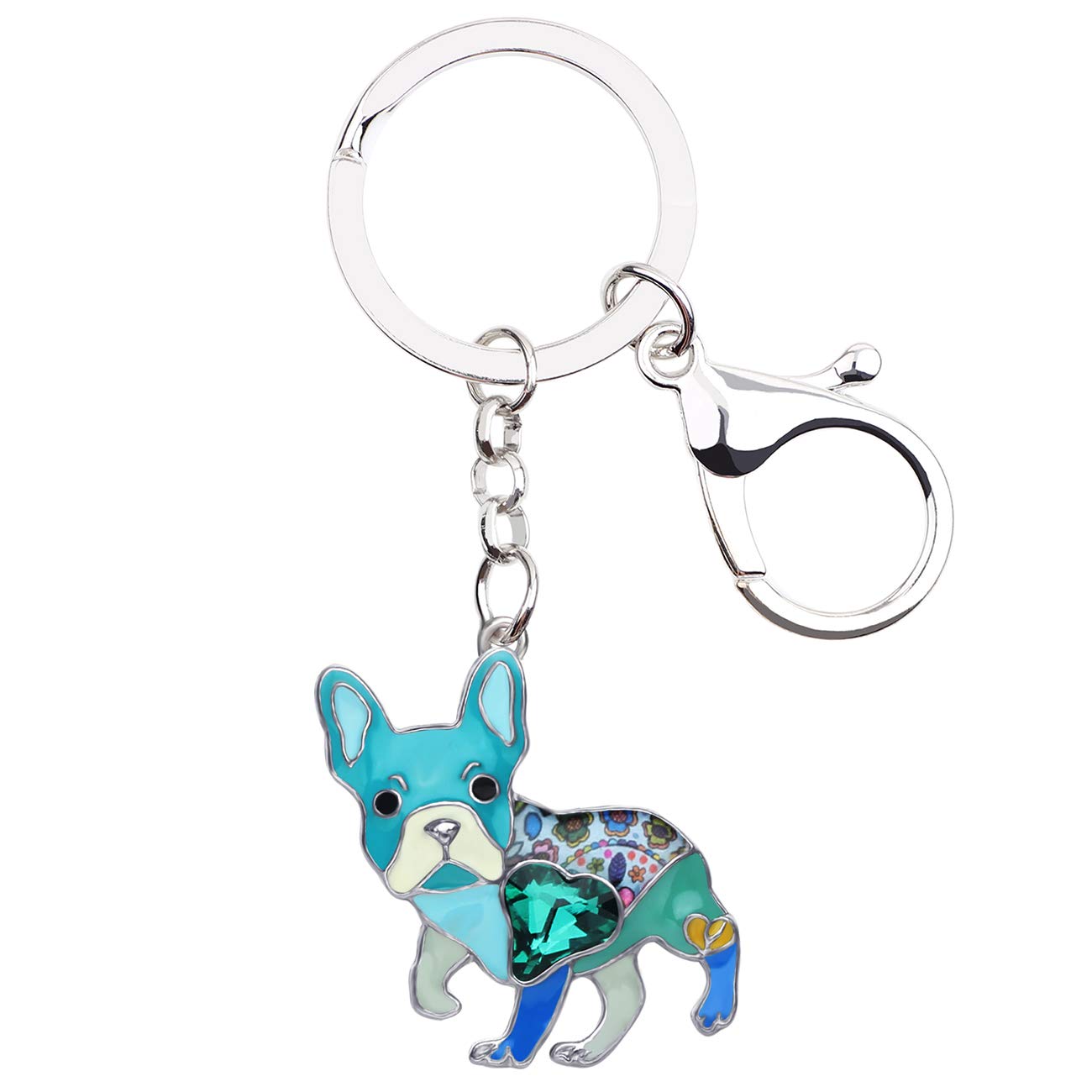 Doway Women's Blue Enamel Cute French Bulldog Dog Crystal Keychain Keyring Creative Animal Decor Gift (Blue)