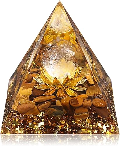 Pirámide de orgón de flores de la vida, pirámide de cristales curativos de dinero para energía positiva con piedras de ojo de tigre y cristal blanco
