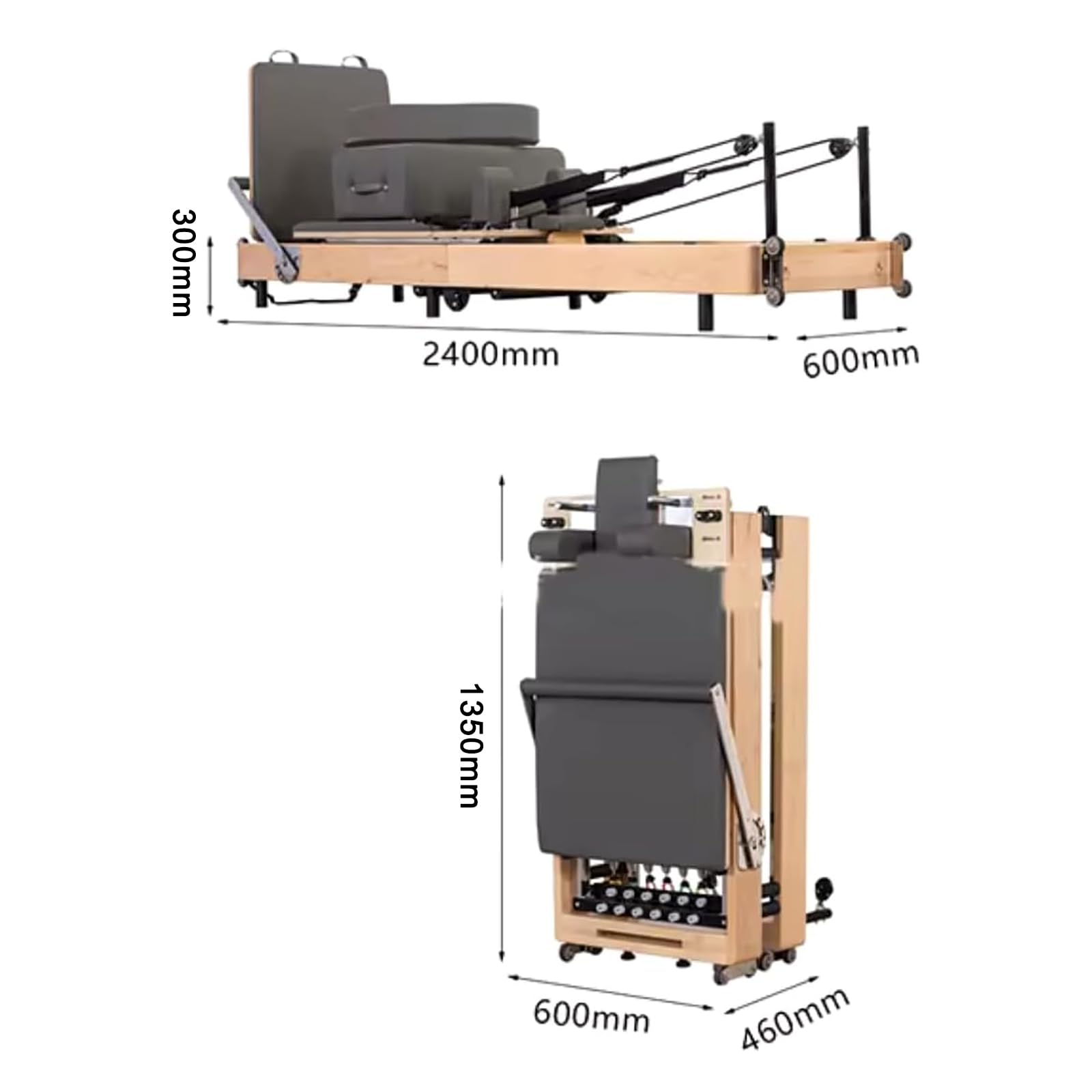 TsoLay Macchina Pilates Reformer Pieghevole, Pilates Reformer in Legno, Attrezzatura Pilates Pieghevole, 7 Livelli di Regolazione della Resistenza, Legno d'Acero per L'allenamento del Corpo Stamina