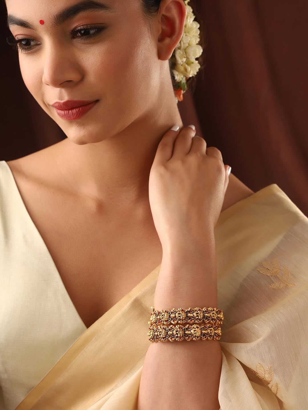 Temple Goddess Plated Bangles, Traditional Elegance