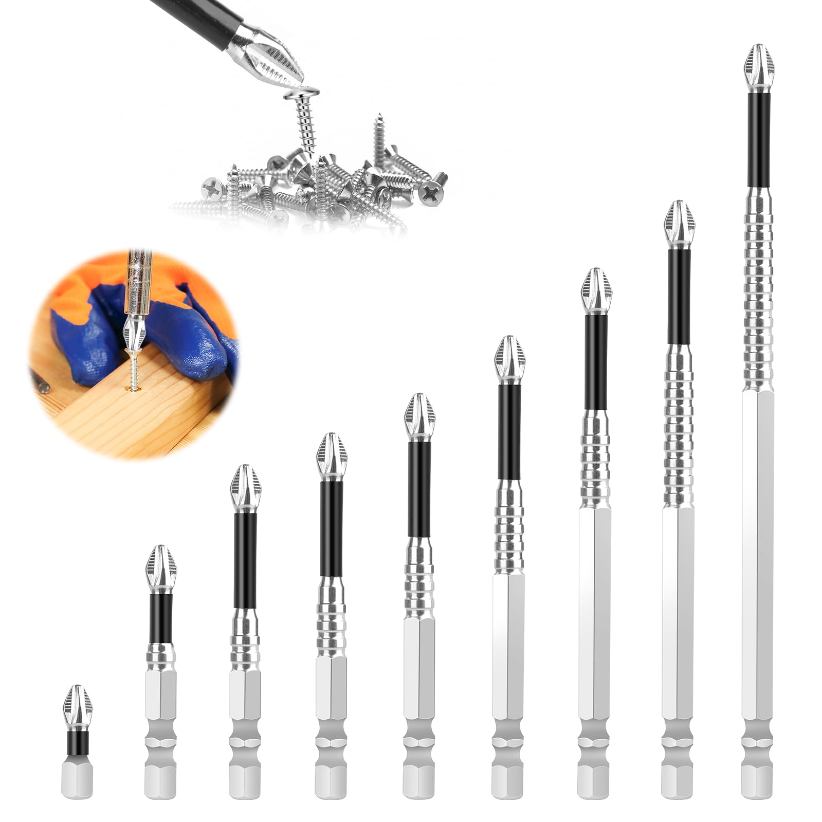 9 Stück PH2 Schrauber Bit Set magnetisch, 25–150 mm Antiruts