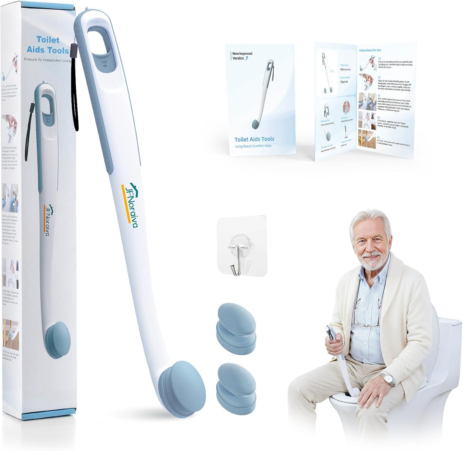 Toilet Aids for Wiping Bottom – Ideal for People Overweight,Elderly, Disabled and Post Surgery,Innovative Replaceable Clamp Head and 16.5" Handle