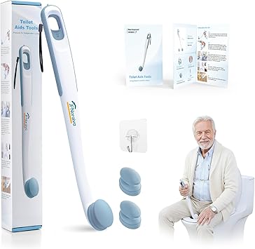 Toilet Aids for Wiping Bottom Ideal for People Overweight,Elderly, Disabled and Post Surgery,Innovative Replaceable Clamp Head and 16.5" Handle