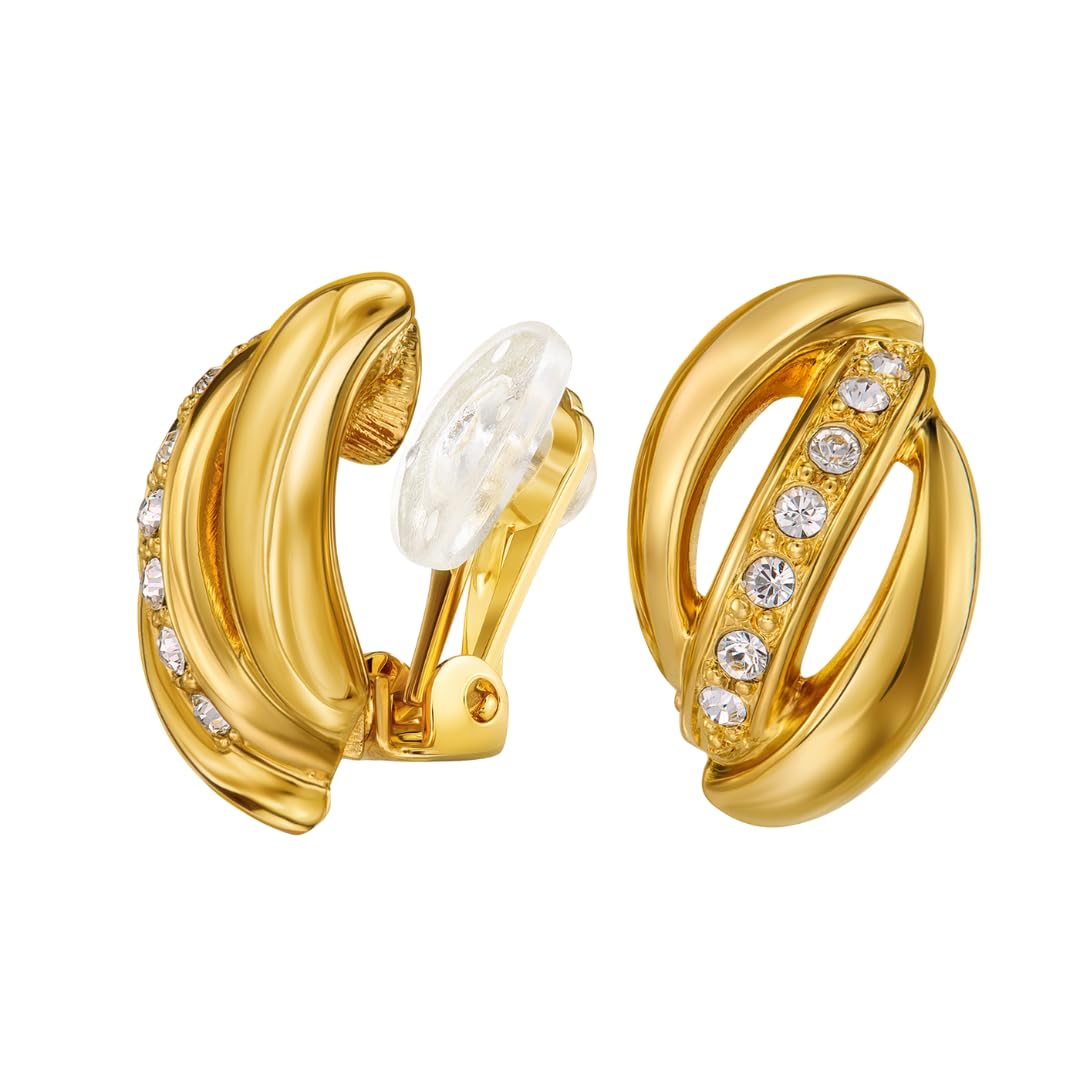 Traveller Ohrclip - Damen - Goldfarben - Kristalle - 18 x 10 mm - 22kt vergoldet - 157774