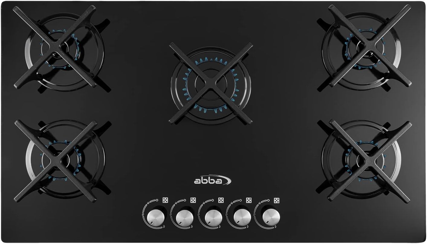 ABBA 36" Gas Cooktop with 5 Sealed Burners, X-Shaped Grate - Tempered Glass Surface with SABAF Burners, Natural Gas Stove for Countertop, Home Improvement Essentials, Easy to Clean, 36" x 4.1" x 20.5"